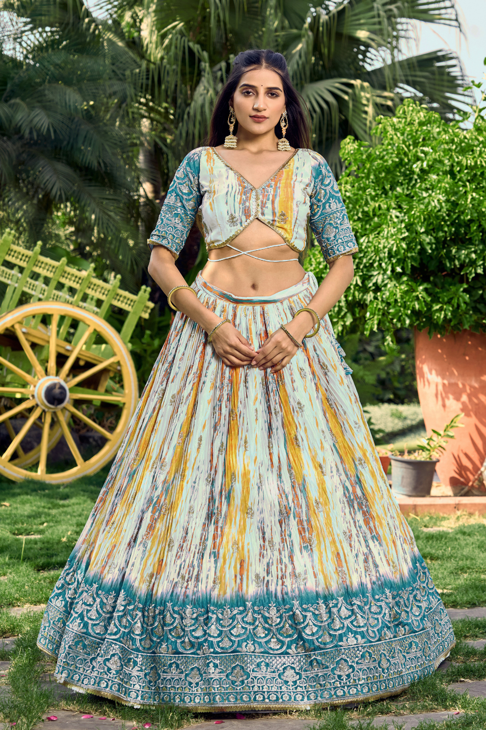 Digital Printed Lehenga Set with Sequins & Zari Embroidery