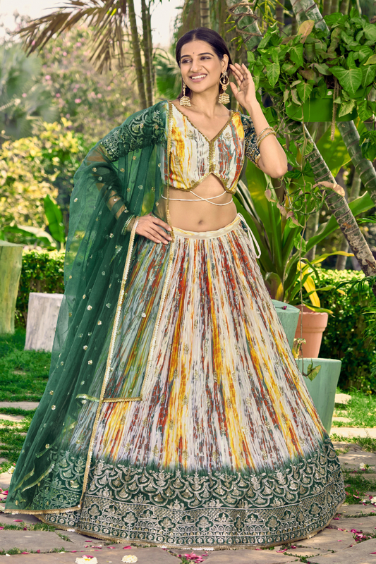 Digital Printed Lehenga Set with Sequins & Zari Embroidery