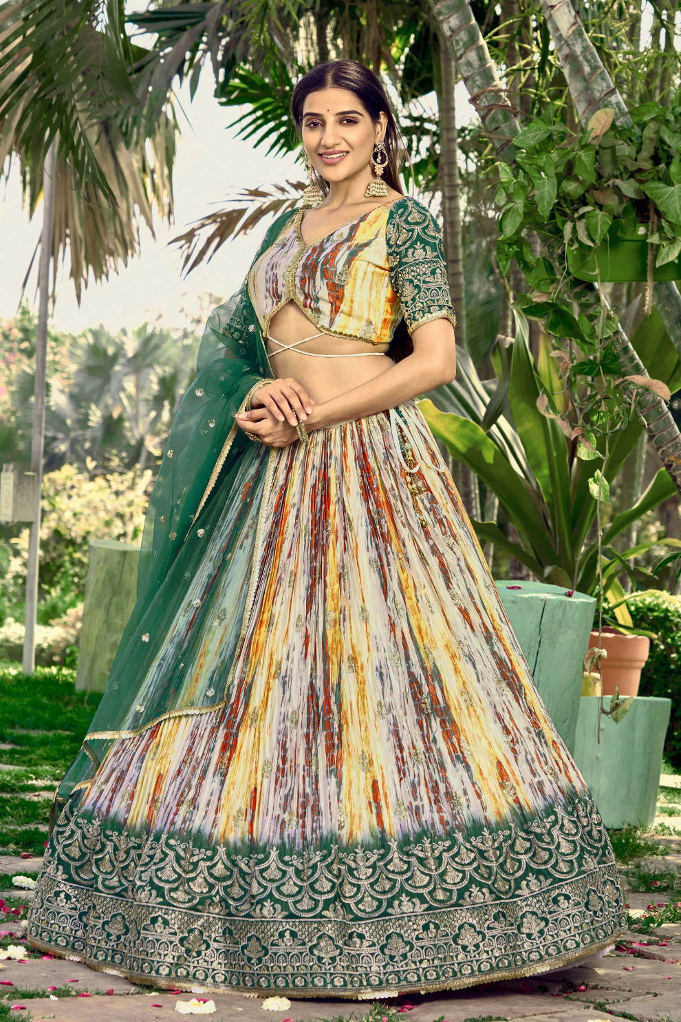 Digital Printed Lehenga Set with Sequins & Zari Embroidery