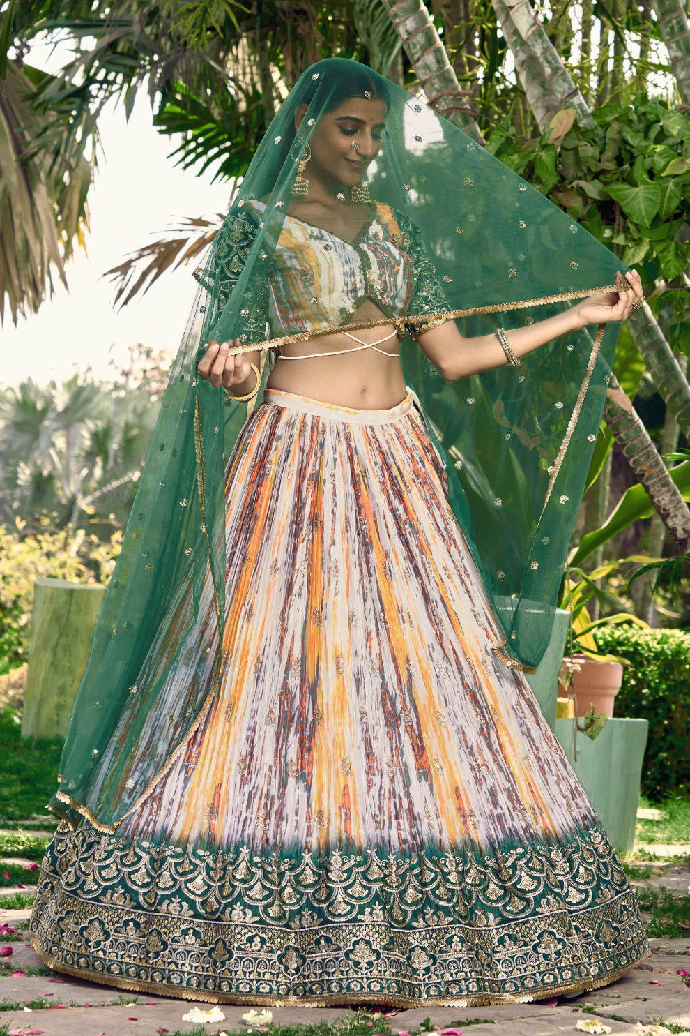 Digital Printed Lehenga Set with Sequins & Zari Embroidery