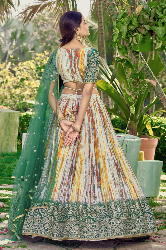 Digital Printed Lehenga Set with Sequins & Zari Embroidery
