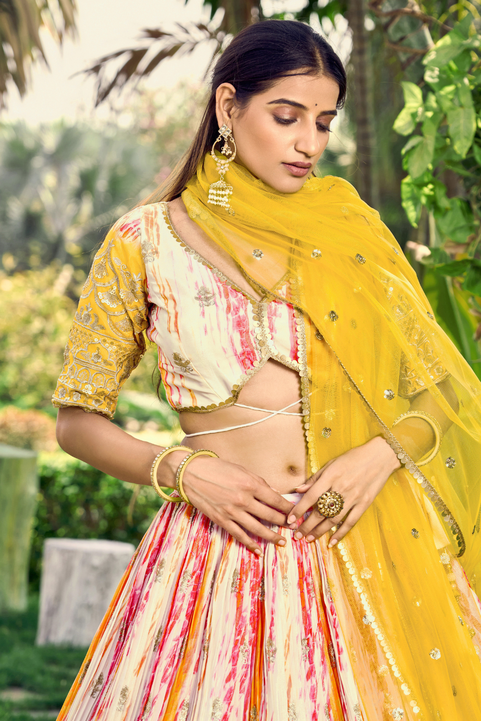 Digital Printed Lehenga Set with Sequins & Zari Embroidery
