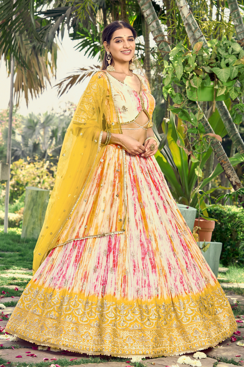 Digital Printed Lehenga Set with Sequins & Zari Embroidery