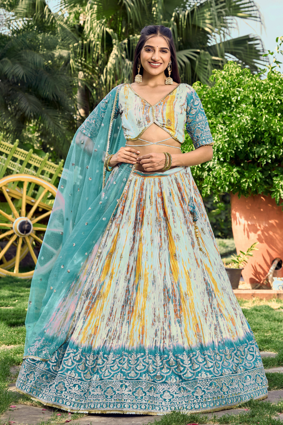 Digital Printed Lehenga Set with Sequins & Zari Embroidery