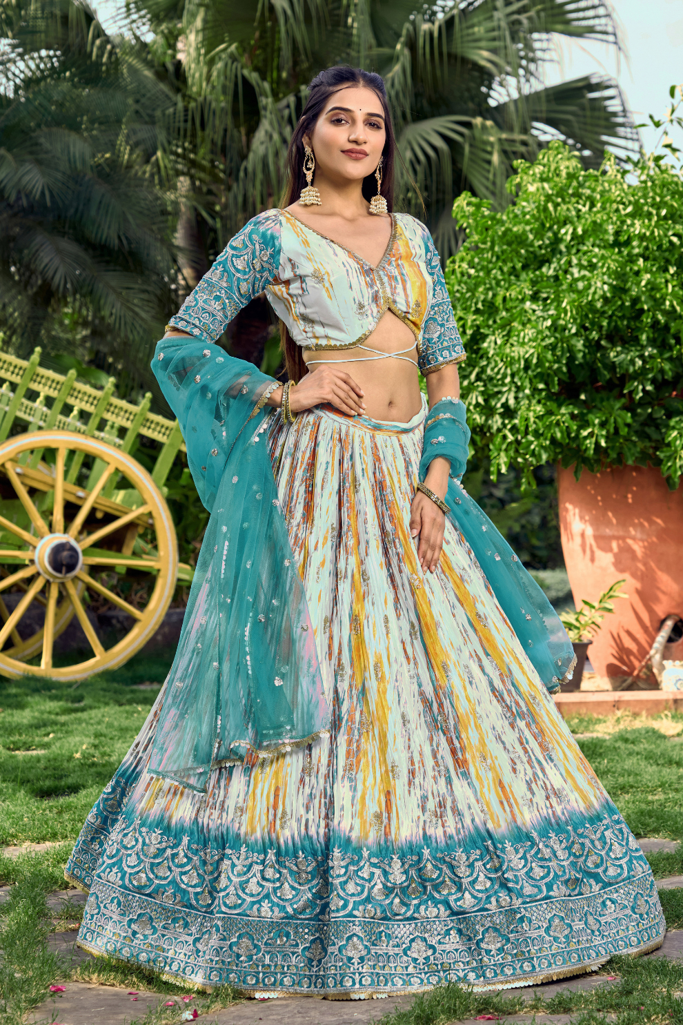 Digital Printed Lehenga Set with Sequins & Zari Embroidery