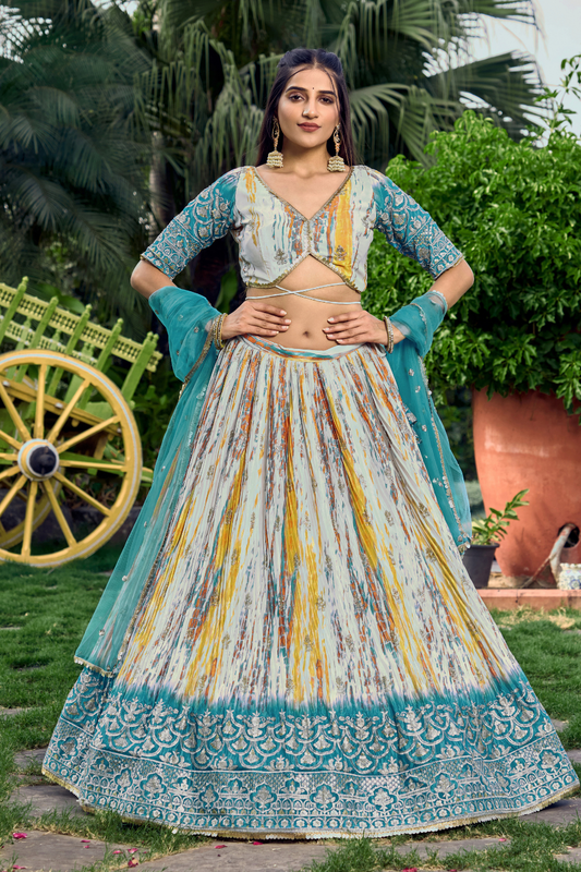 Digital Printed Lehenga Set with Sequins & Zari Embroidery