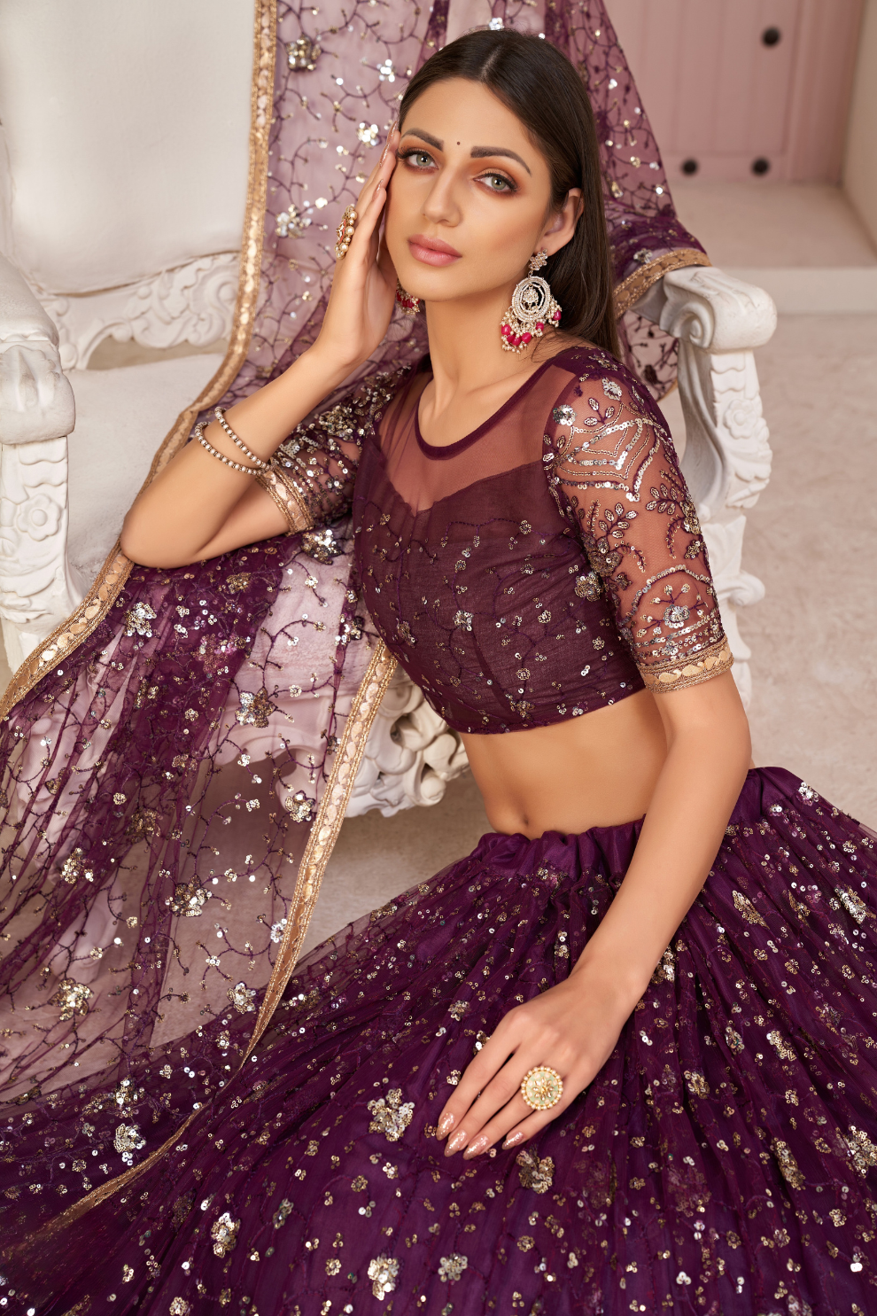 Elegant Embroidered Net Lehenga Set for Festive Occasions