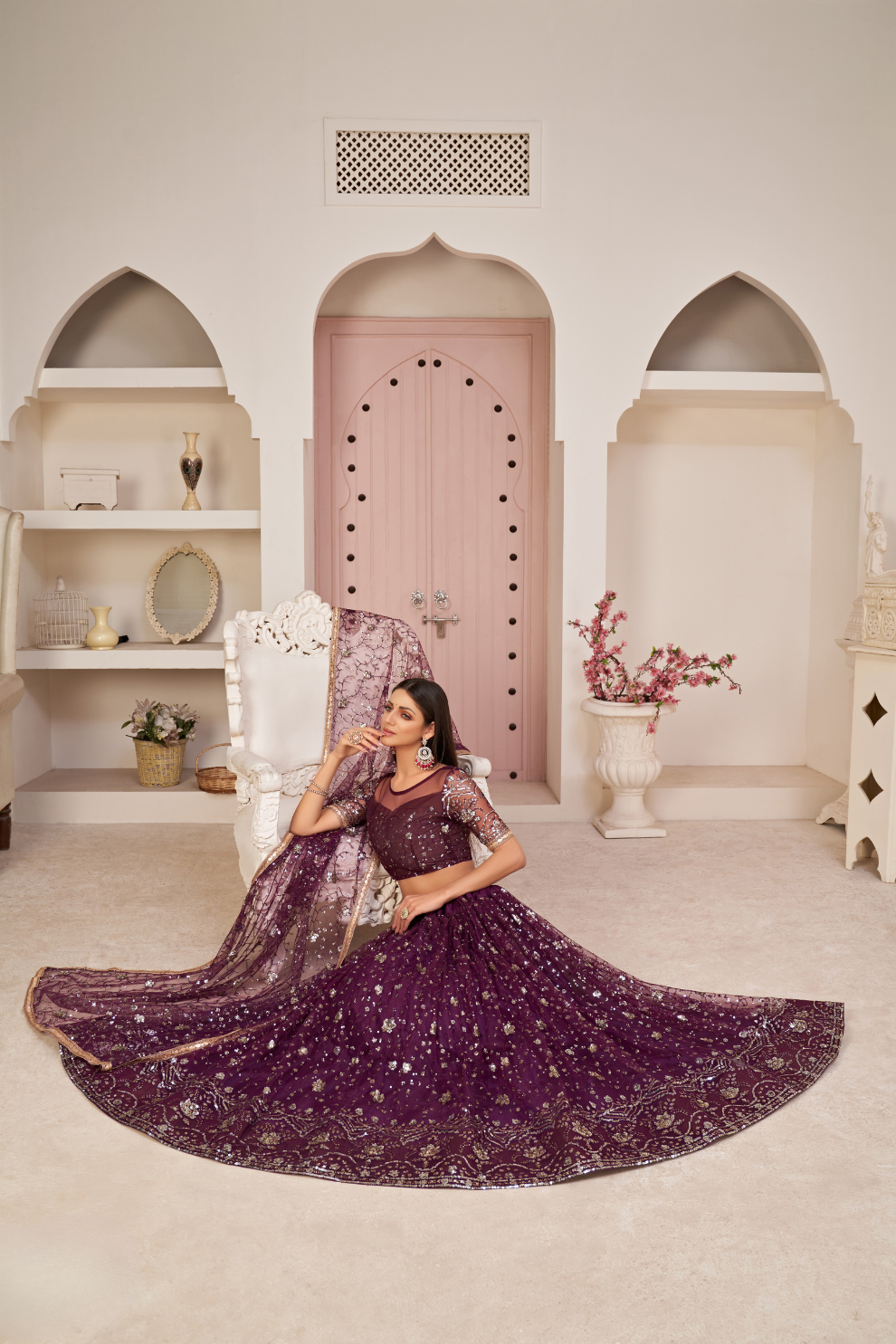 Elegant Embroidered Net Lehenga Set for Festive Occasions