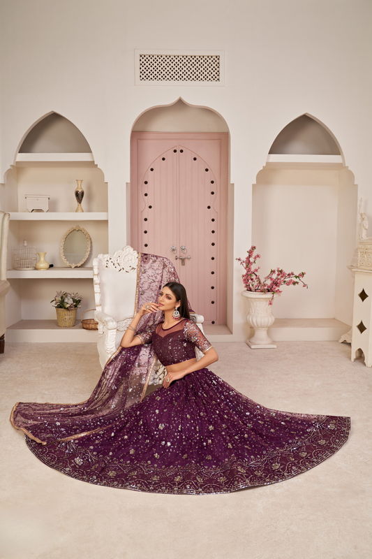 Elegant Embroidered Net Lehenga Set for Festive Occasions