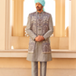 Grey Anarkali Dress and Navy Blue Printed Kurta Set for Couple - LaVante Fashion