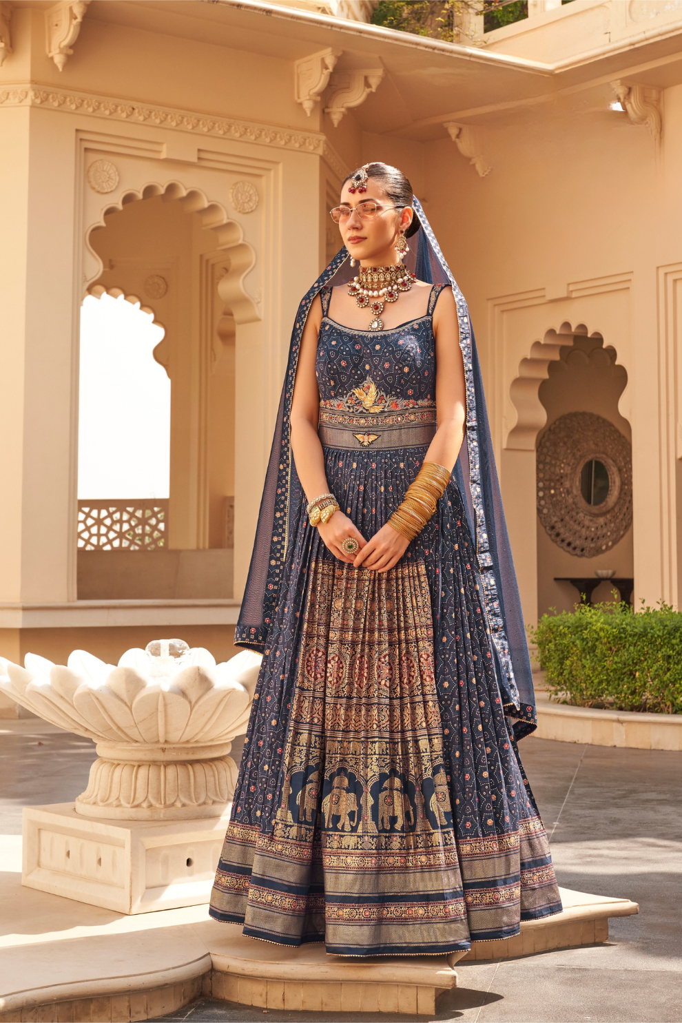 Navy Blue Anarkali Dress & Men's Kurta-Coat Set – Couple Outfit