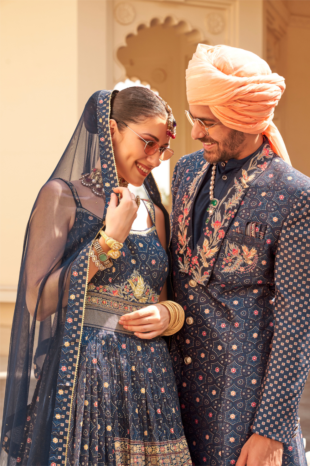 Navy Blue Anarkali Dress & Men's Kurta-Coat Set – Couple Outfit