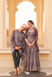 Violet Anarkali Dress and Navy Blue Printed Kurta Set for Couple