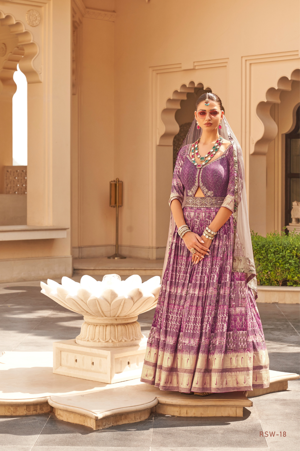 Plum Printed Anarkali Dress & Men's Kurta-Coat Set – Couple Outfit