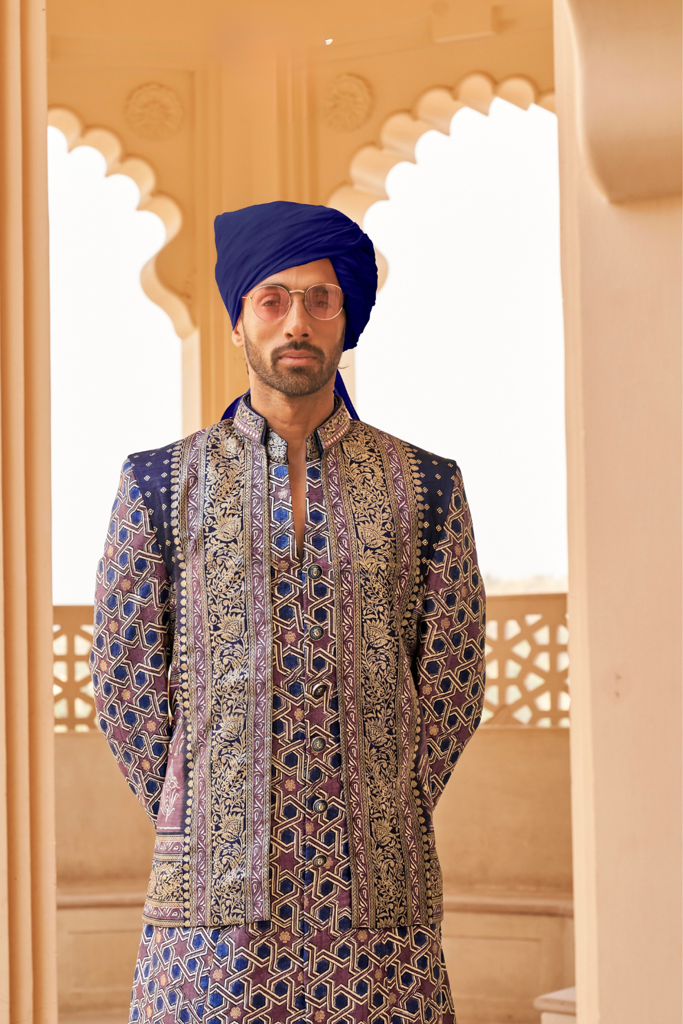 Blue Printed Anarkali Dress & Men's Kurta-Coat Set – Couple Outfit