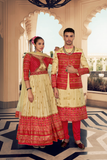 Ethnic Rani Pink Printed Skirt & Kurta Jacket Set for Couple