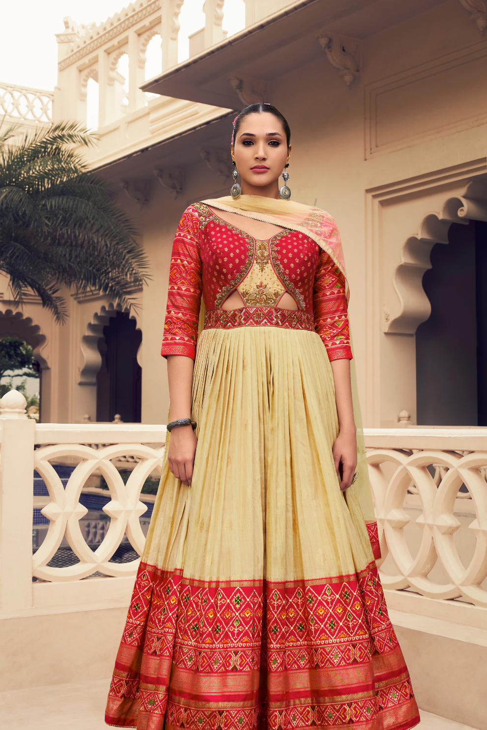 Ethnic Rani Pink Printed Skirt & Kurta Jacket Set for Couple