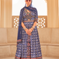 Blue Anarkali Dress and Navy Blue Printed Kurta Set for Couple