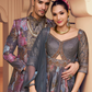 Ethnic Grey Printed Skirt & Kurta Jacket Set for Couple