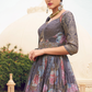 Ethnic Grey Printed Skirt & Kurta Jacket Set for Couple