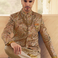 Ethnic Beige Printed Skirt & Kurta Jacket Set for Couple