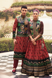 Ethnic Red Printed Skirt & Kurta Jacket Set for Couple