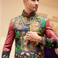 Ethnic Red Printed Skirt & Kurta Jacket Set for Couple