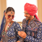 Blue Anarkali Dress and Navy Blue Printed Kurta Set for Couple