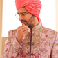 Peach Floral Printed Anarkali Dress & Men's Kurta-Coat Set – Couple Outfit