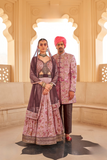 Peach Floral Printed Anarkali Dress & Men's Kurta-Coat Set – Couple Outfit