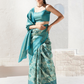 Designer Digital Printed Banarasi Slik Saree in Elegant Aqua Blue
