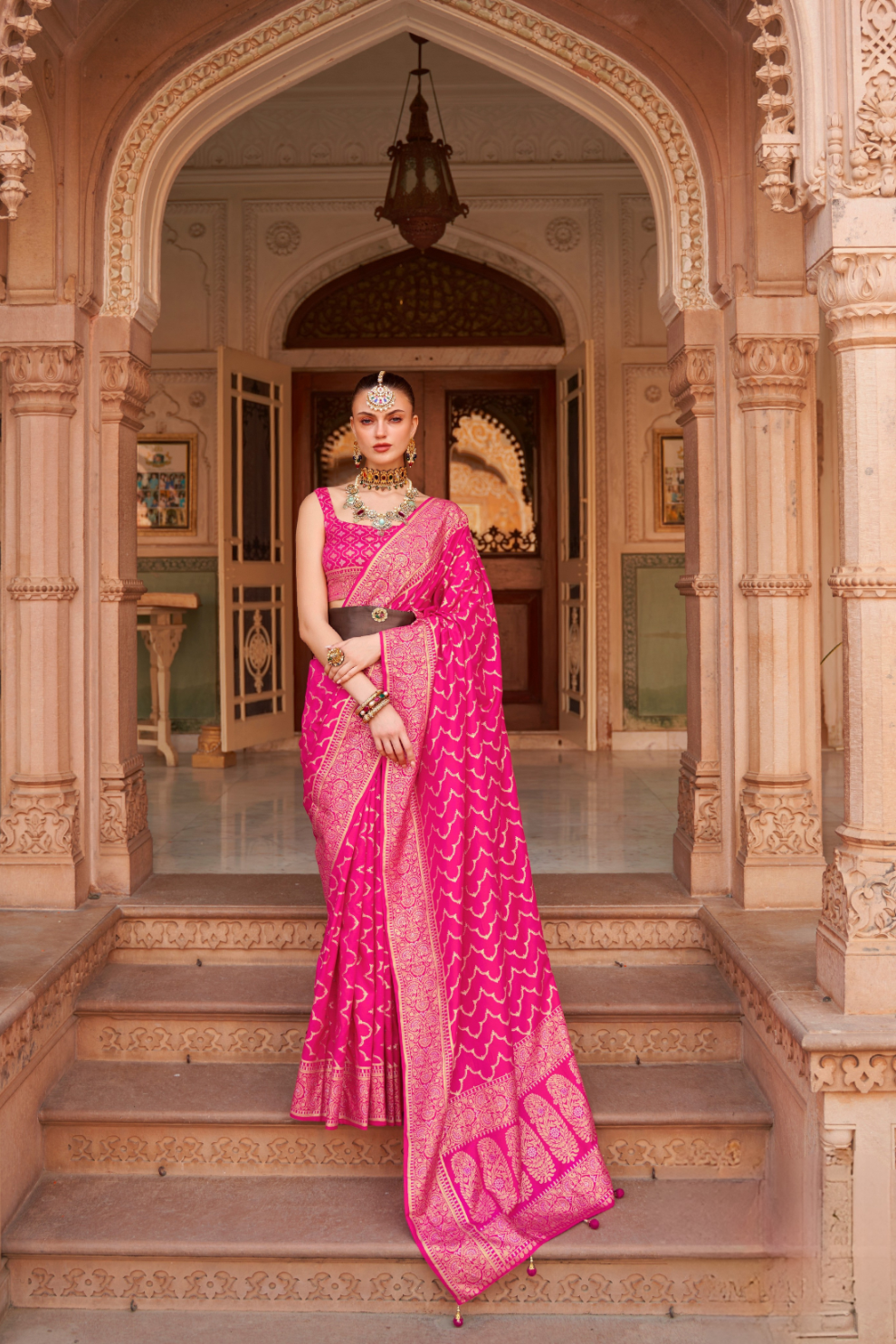 Banarasi Silk Blend Saree with Rich Zari Weaving