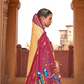 Banarasi Silk Blend Saree Featuring Grey Peacock Design