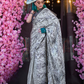 Contemporary Print Satin Crepe Saree with Chic Glossy Drape