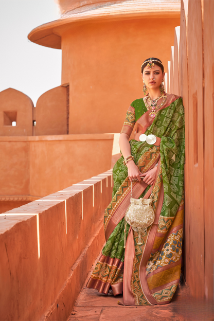 Graceful Patola Print Saree Set in Soft Cotton Silk Fabric