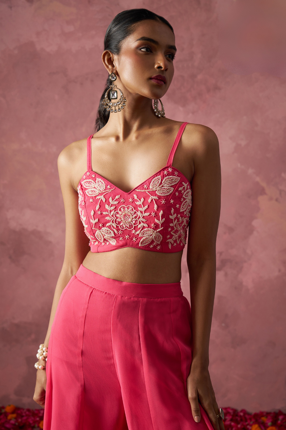 Peach Pink Georgette Indo-Western with Handwork Shrug