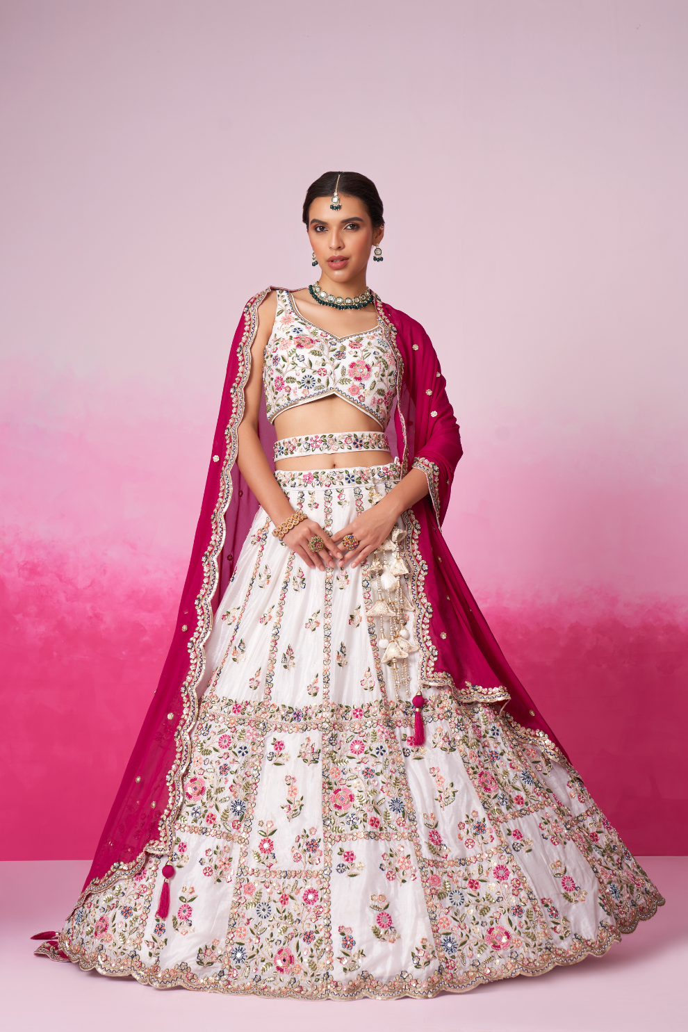 Georgette Moti And Sequins Embroidery Bridal Lehenga Choli Dupatta