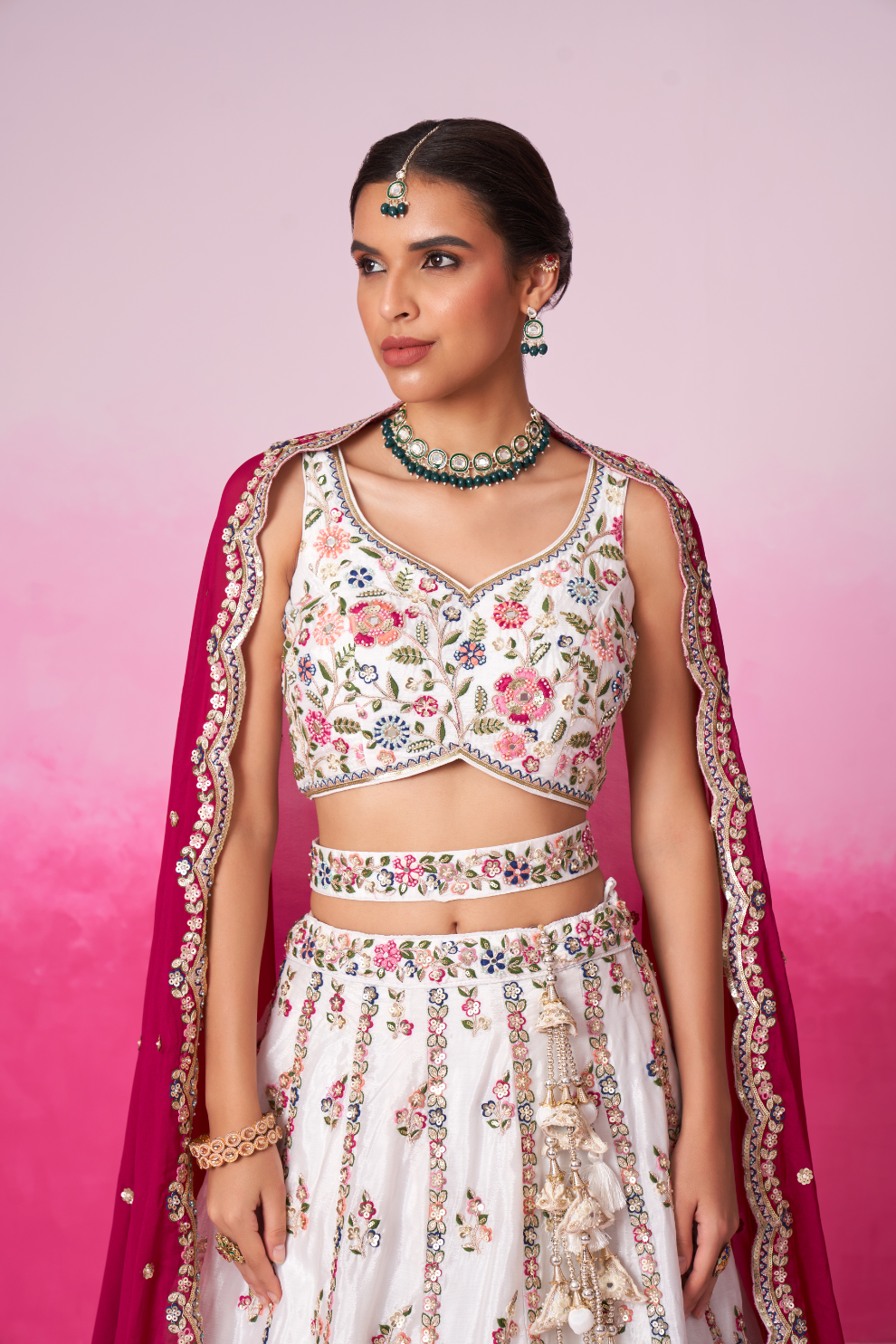 Georgette Moti And Sequins Embroidery Bridal Lehenga Choli Dupatta