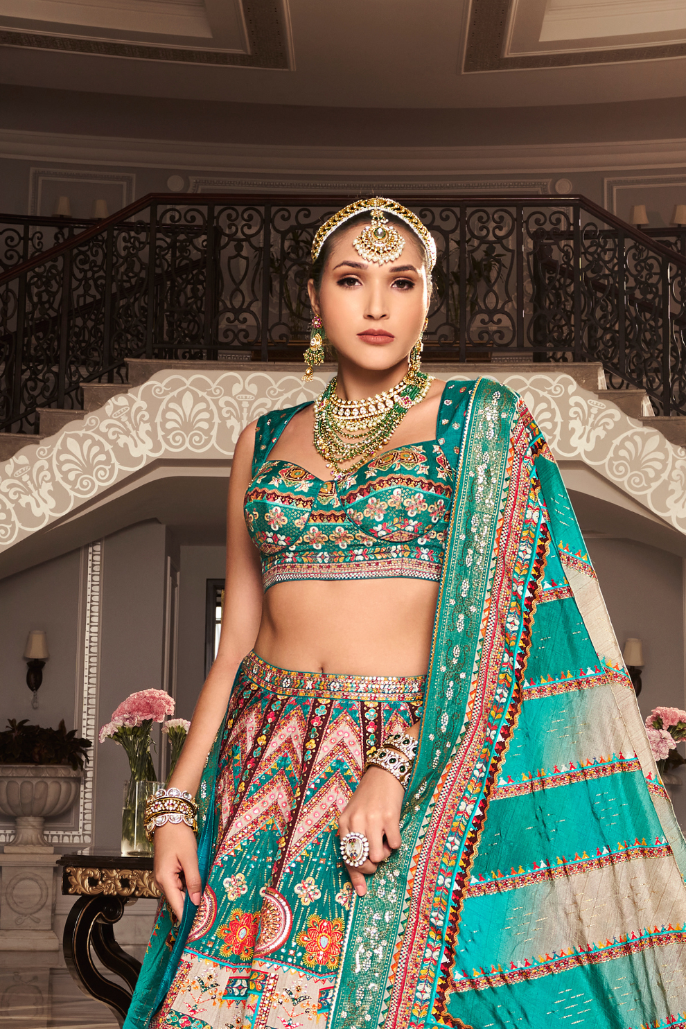 Vibrant Green Georgette Printed Lehenga - LaVante Fashion