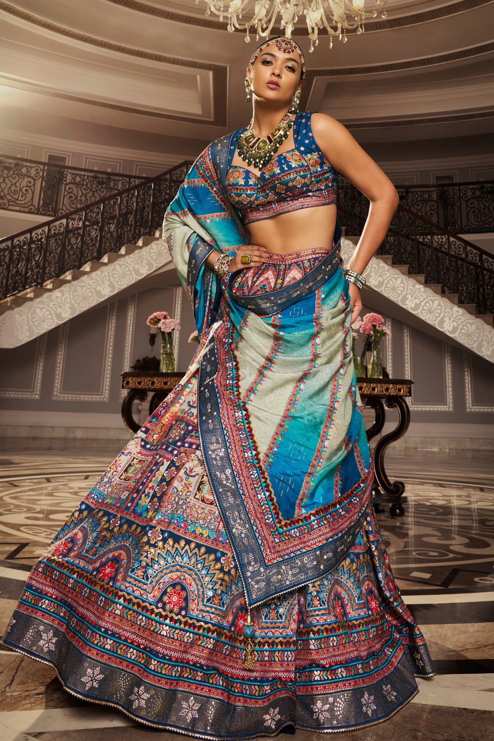 Blue Aura Embellished Silk Bridal Lehenga - LaVante Fashion