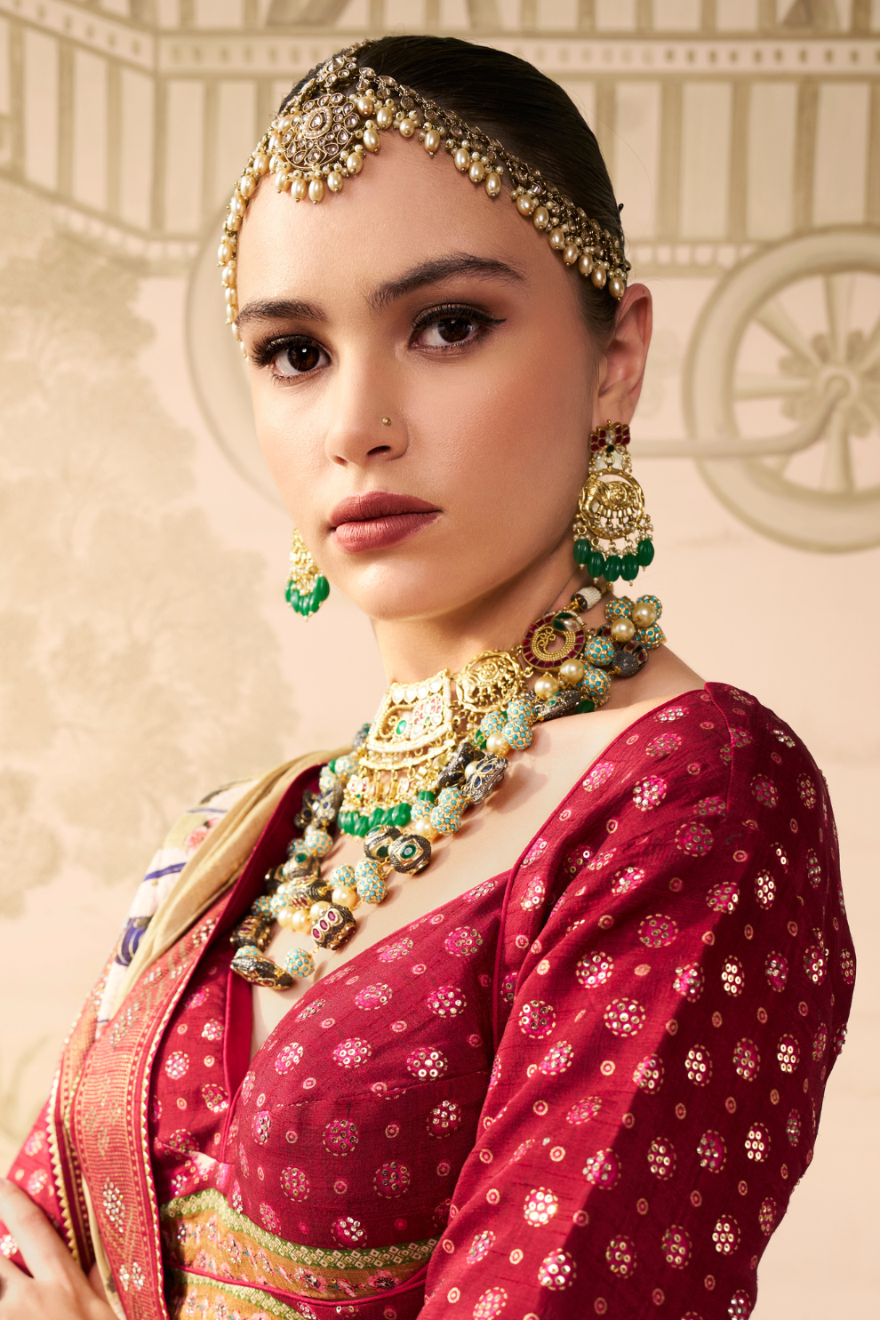 Royal Red Embroidered Banarasi Lehenga - LaVante Fashion