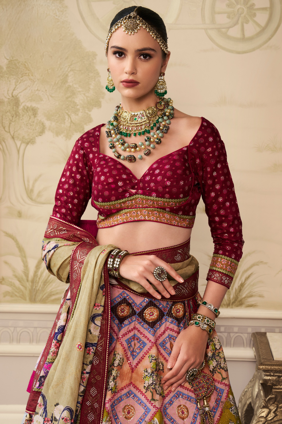 Royal Red Embroidered Banarasi Lehenga - LaVante Fashion