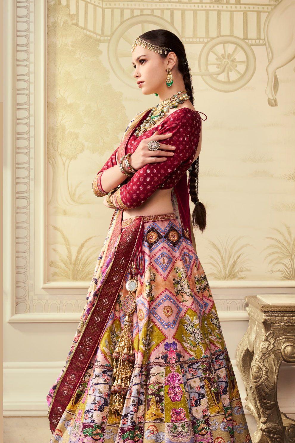 Royal Red Embroidered Banarasi Lehenga - LaVante Fashion