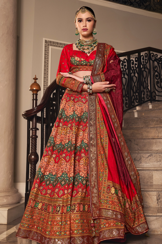 Red Grandeur Woven Banarasi Lehenga with Traditional Craftsmanship - LaVante Fashion