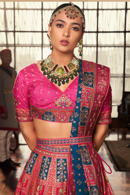Navy Blue Twilight Glam Mirror Silk Lehenga Choli - LaVante Fashion