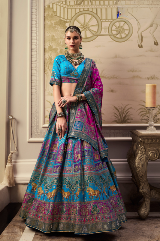 Banarasi Bliss Purple & Blue Lehenga Choli - LaVante Fashion