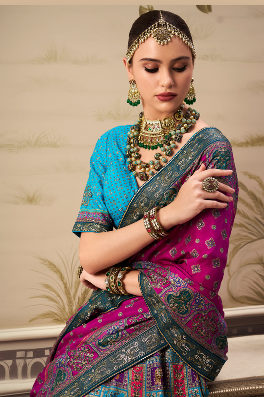 Banarasi Bliss Purple & Blue Lehenga Choli - LaVante Fashion