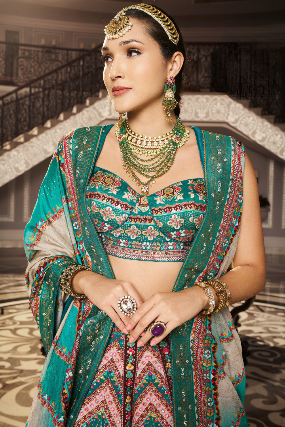 Vibrant Green Georgette Printed Lehenga - LaVante Fashion