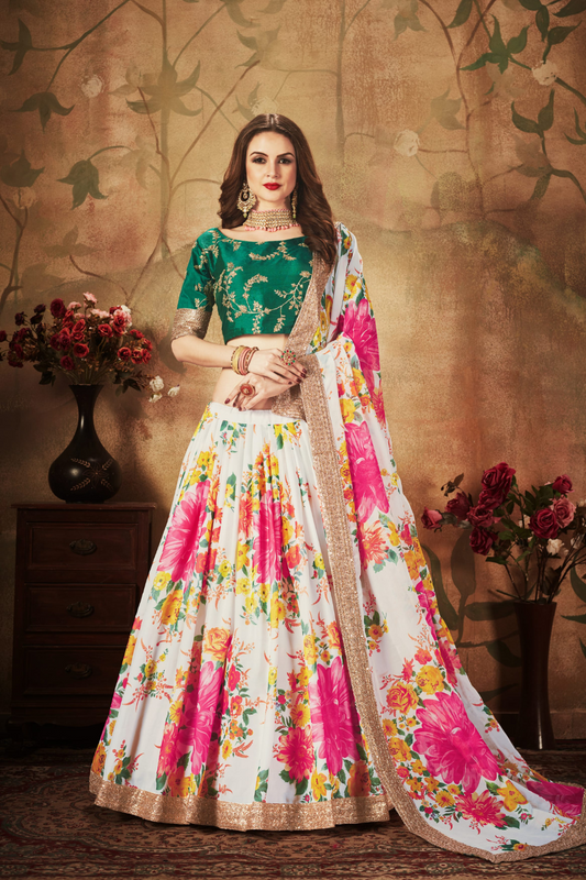 Breath-taking Floral Printed Organza Lehenga for Bridal Wear