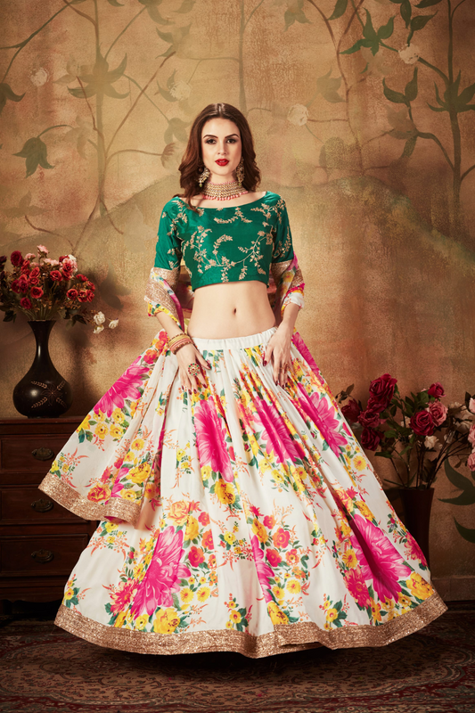 Breath-taking Floral Printed Organza Lehenga for Bridal Wear